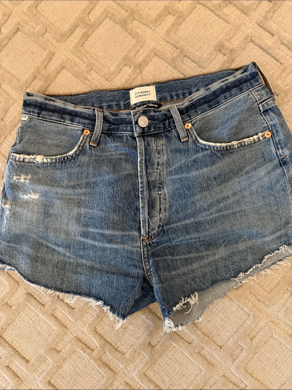 Citizens Of Humanity Distressed Blue Denim Cutoff Shorts Sz 27
